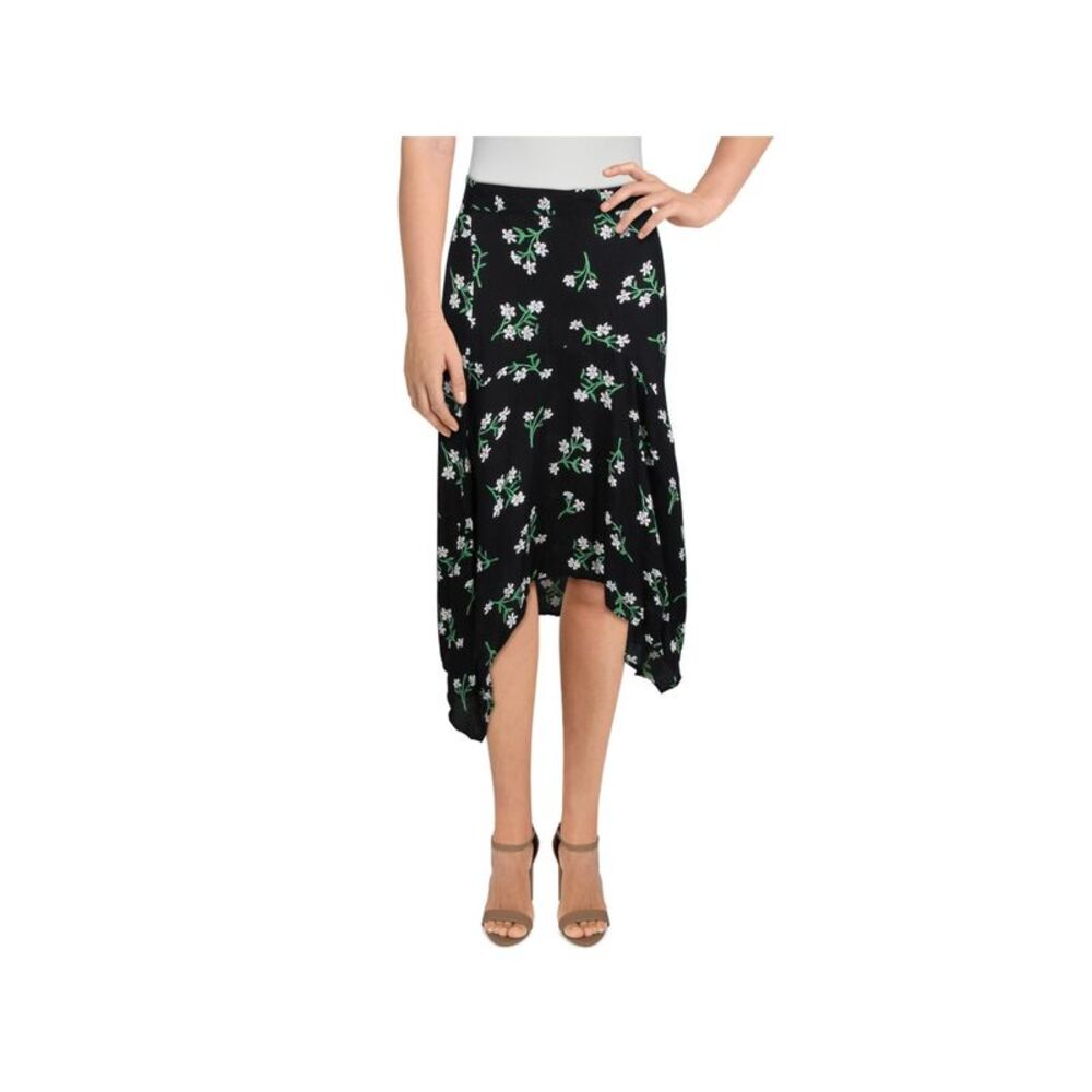 LUSH Womens Black Floral Knee Length Hi-Lo Cocktail Skirt Size: S